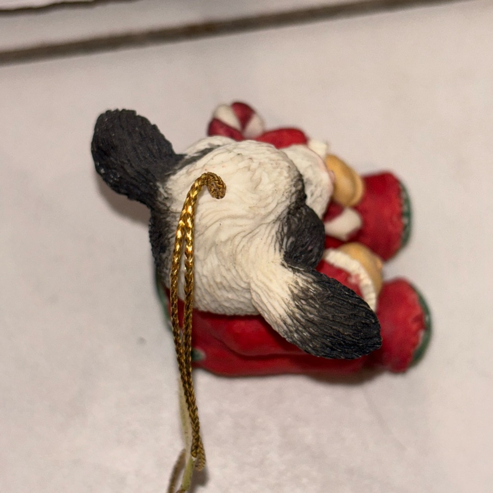 Vintage 1994 Enesco Mary's Moo Moos Baby Cow Ornament with Candy Cane - Picture 5 of 6
